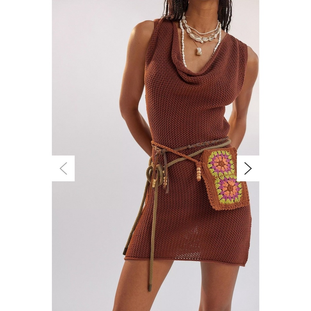 Urban Outfitter Brown Sunny Open Back Dress Knit Cover-Up Small NWT Festival
